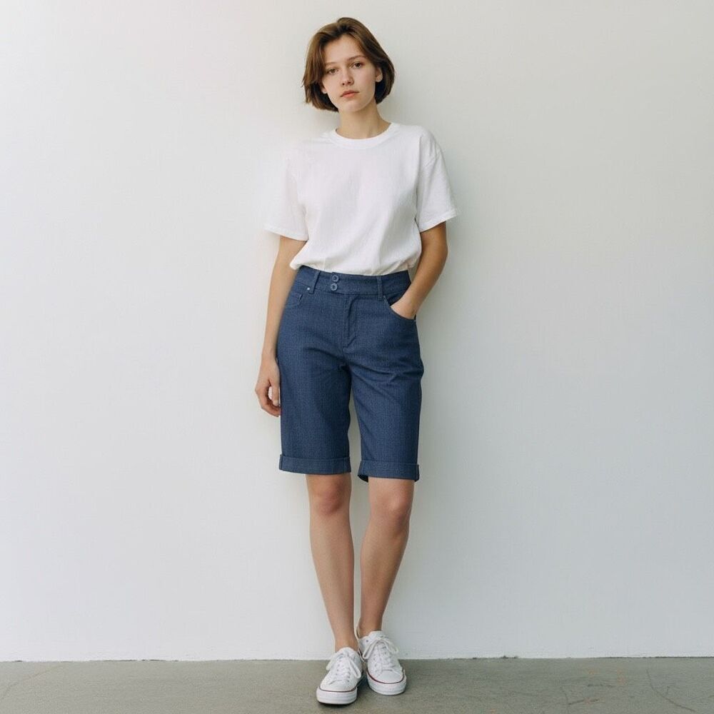Mandee Solid Navy Blue Cotton Blend Stretchy Capri Bermuda Shorts Size 3
